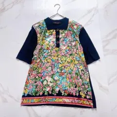 美品✨レオナール ニットポロシャツ 花柄 金ボタン トリム XL 大きいサイズ 美品✨レオナール ニットポロシャツ 花柄 金ボタン トリム XL 大きい