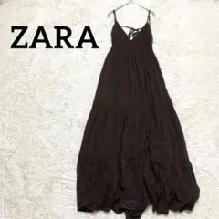 ZARA　ザラ キャミワンピース ロング　XS オープンバックデザイン　ブラウン