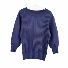 2［組曲]ネイビーリブ編みニットドルマンスリーブ　リブドルマンパールボタン洗える