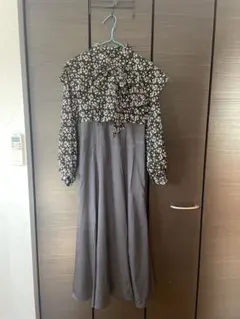 【mily bilet】小花柄リボンタイ使いドッキングワンピースM