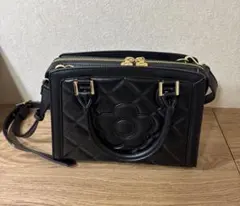 マリークワント　スクエアキルトデイジーパッチ トート 黒 2wayバック