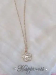 カメリアお花♥♡ゴールド×ホワイト×ストーンネックレス送料込 新品未使用品