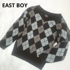 イーストボーイ　ニット　セーター　アーガイル柄　ブラウン　アンゴラ混　Vネック