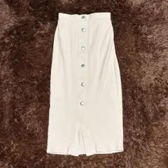 GU【S】リブフロントボタンナローミディスカート アイボリー ロングのサムネイル