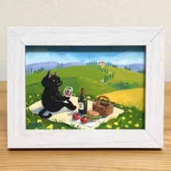 の*す様 アクリル画 手描き 原画 猫 絵画 イラスト 黒猫卿 ピクニック トス アクリル画 手描き 原画 猫 絵画 イラスト 黒猫卿 ピクニック