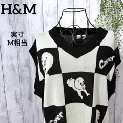 エイチアンドエム ニットベスト XS キャスパー チェック 総柄 ブラック