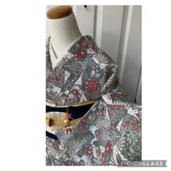 ちりめん　小紋のお着物　正絹　裄丈62