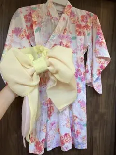 キッズ浴衣 ☆花柄 リボン作り帯付き