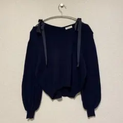 earth music&ecology リボン付きニットセーター ネイビー