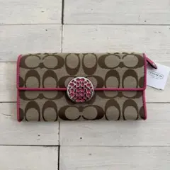COACH コーチ シグネチャー キャンバス 二つ折り長財布 ベージュ×ピンク