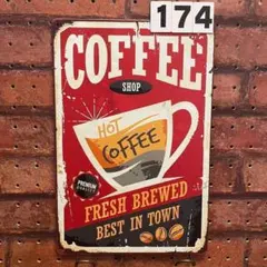 コーヒー Coffee 縦 ホットコーヒー 《174》ブリキ 看板 レトロ風 ☻