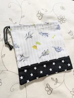 灰色グレーストライプ恐竜✕白黒星柄　コップ袋　ハンドメイド　男の子　巾着