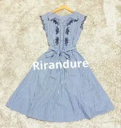 新品タグ付♡リランドチュール ストライプ シャツワンピース スカラ刺繍♡リボン
