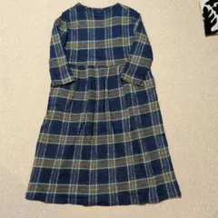 ichi チェック柄 ロングワンピース 長袖 ネイビー系