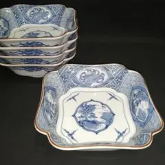 小鉢 5点 六角 染付 膾 藍色 窓絵 古皿 ⑦ - メルカリ