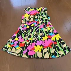 フランス古着　カラフルフラワープリントノースリーブワンピース
