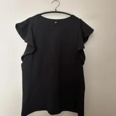 UNIQLO ユニクロフリル袖カットソーsizeXLブラック
