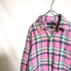 ポロラルフローレン マドラスチェック リネン長袖シャツ ボタンダウン QRコード