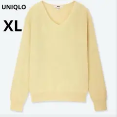 美品 UNIQLO XL コットンカシミヤ Vネック セーター ニット イエロー