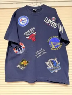 NBA 総柄 刺繍ロゴ Tシャツ ネイビー