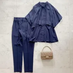 極美品　ルイルエブティック　洗える ストレッチ オケージョンドレス　ネイビー