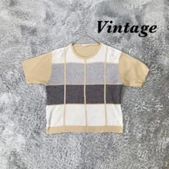 Vintage ヴィンテージ 半袖ニット 薄手 柄ニット インナー カジュアル