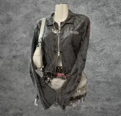 y2k grunge お兄系 KsG 似 ダメージ ダブルジップ ポロ トップス