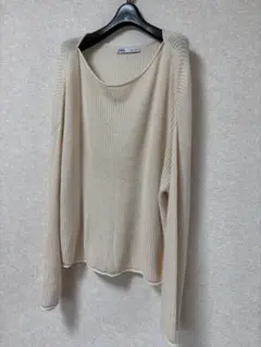 【美品】ZARA アイボリー　リブ編みニット Mサイズ