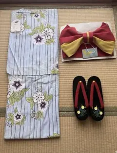 新品未使用：浴衣 帯 下駄 3点セット 綿100% 花柄