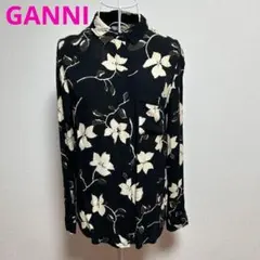 GANNI 花柄　フラワープリント　シャツ　ブラック　サイズ34のサムネイル