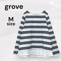 グローブ 新品 ボーダーカットソー シフォンレイヤード 長袖 ボーダーTシャツ
