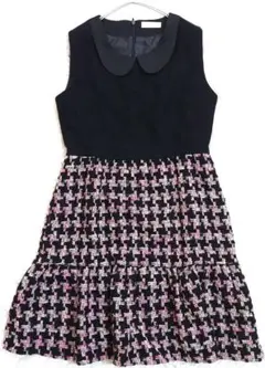 Cherry Ann チェリーアン ノースリーブ ワンピース 丸襟 ツイード S