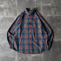 00s L.L.Bean フランネルシャツ XL タータンチェック 青 A319