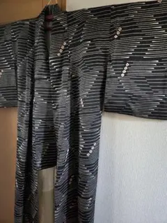 正絹 小紋 袷 黒 花柄