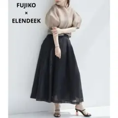 新品　FUJIKO×ELENDEEK　2WAYシアーチェックフレアスカート01黒