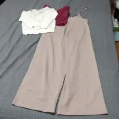 イングサロペット+カーディガン+ジーユーブラフィールレーシータンクトップ