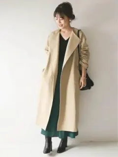 【美品】スピックアンドスパン ノーカラートレンチコート スプリングコート ロング