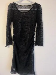 ブラックシアーワンピース 長袖 ドレープデザイン