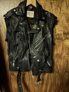スタッズ装飾 レザーベスト ブラック80sハードコアPUNK - メルカリ