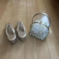 ゴールド花柄和装用バッグと草履セット