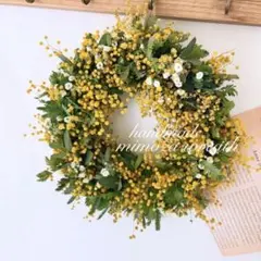 ＊ミモザ　ユーカリ　かすみ草＊　ドライフラワーリース　ミモザリース　1