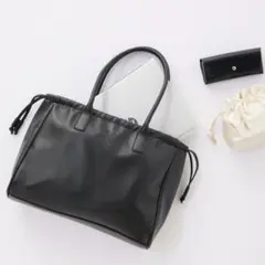 【NICE CLAUP】美品✨エンボスドロストートバッグ 巾着 黒 普段使い