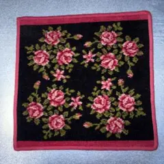 【極美品】フェイラー FEILER ハンカチ ローズ バラ 黒 30×30 大判