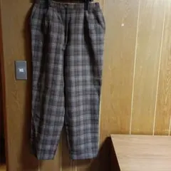 ブラウン チェック カジュアルパンツ