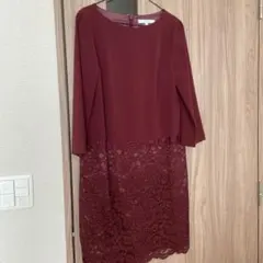 untitled 膝丈ワンピースワインレッド　美品　クリーニング済　秋