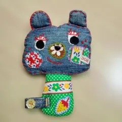 デニム刺繍動物型人形