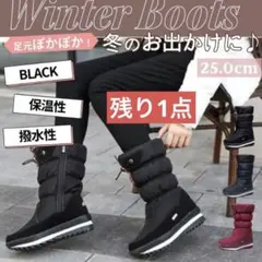 レディース スノーブーツ 25.0cm ブラック ボア 防寒 ジップ付き 冬用