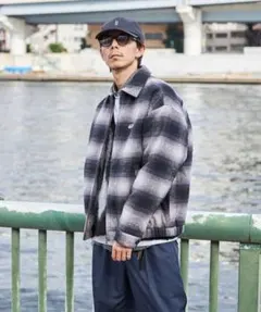 チェック柄ジップアップジャケット　ジップブルゾン　キルティング