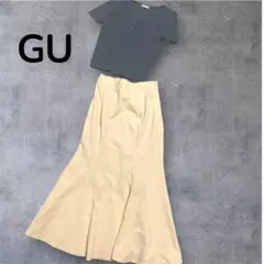 GU リブトップス デニムブルー フレアマーメイドスカートセット　Lサイズ
