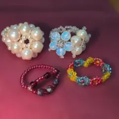 4点おまとめ(*ˊᵕˋ*) ꕤ*.゜パールビーズ フラワー型リングꕤ*.゜